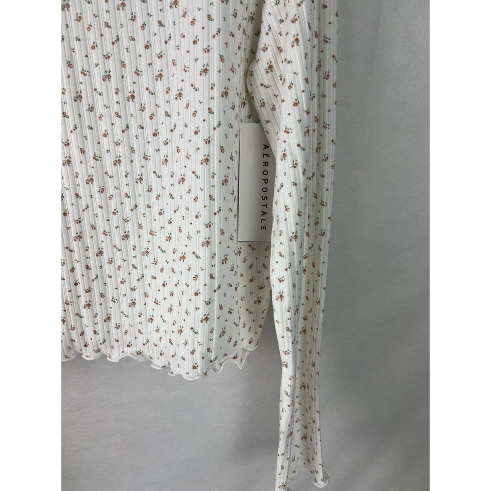 Aeropostale Women's Shrunken Tee Size XX-Large Stretch Floral Cream A56 - Picture 7 of 11